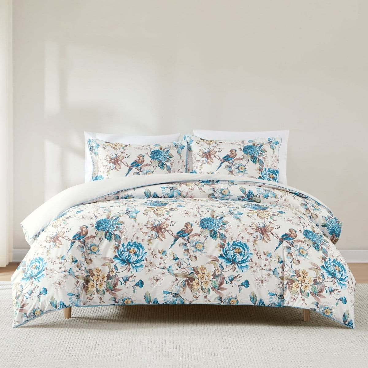 Bird And Hydrangea Reversible Cotton Duvet Cover Set | Lush Decor | www