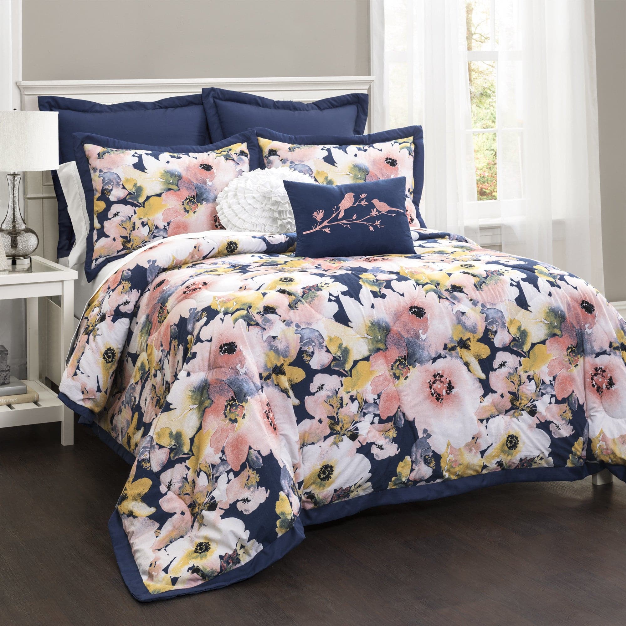 Floral Watercolor Comforter 7 Piece Set, Lush Decor