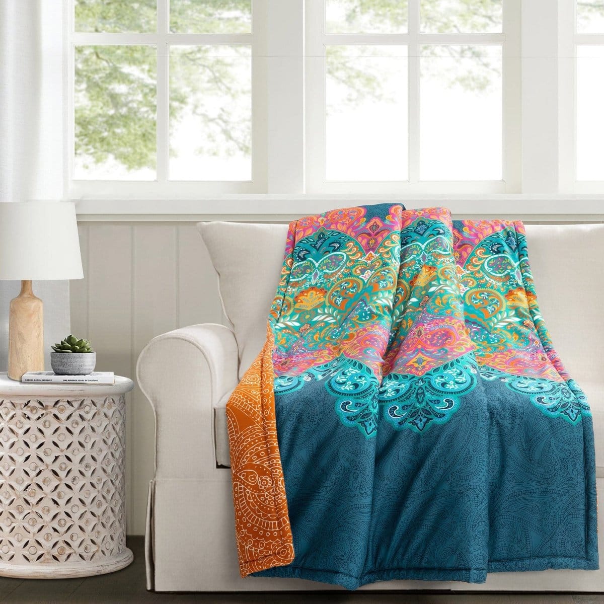 Boho Chic Reversible Throw Lush Decor