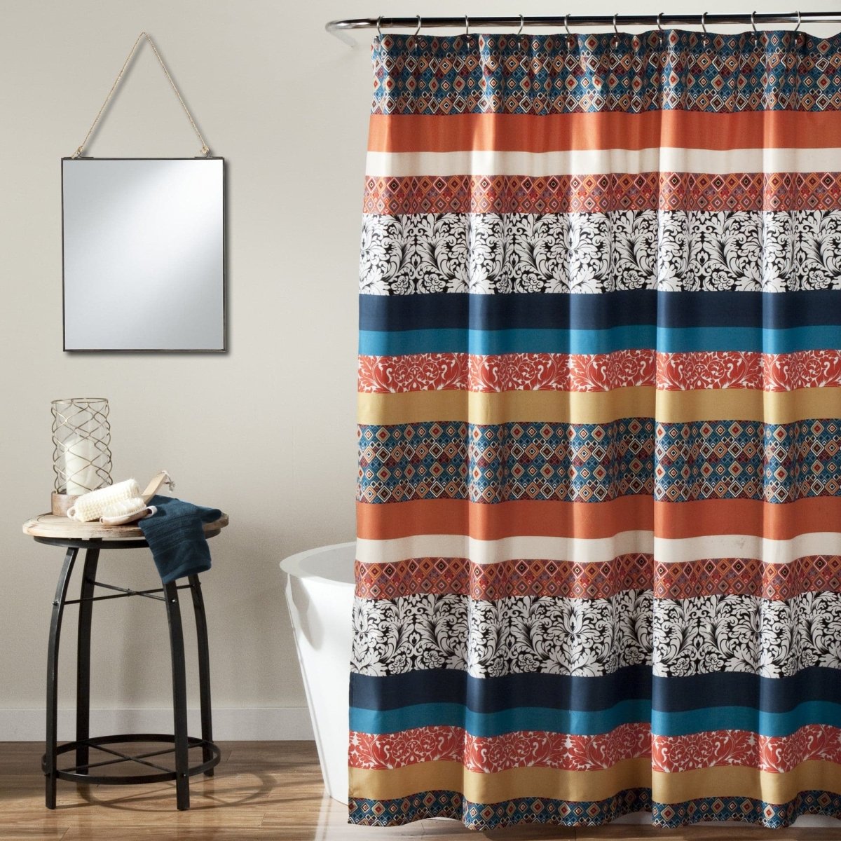 Teal and online orange shower curtain