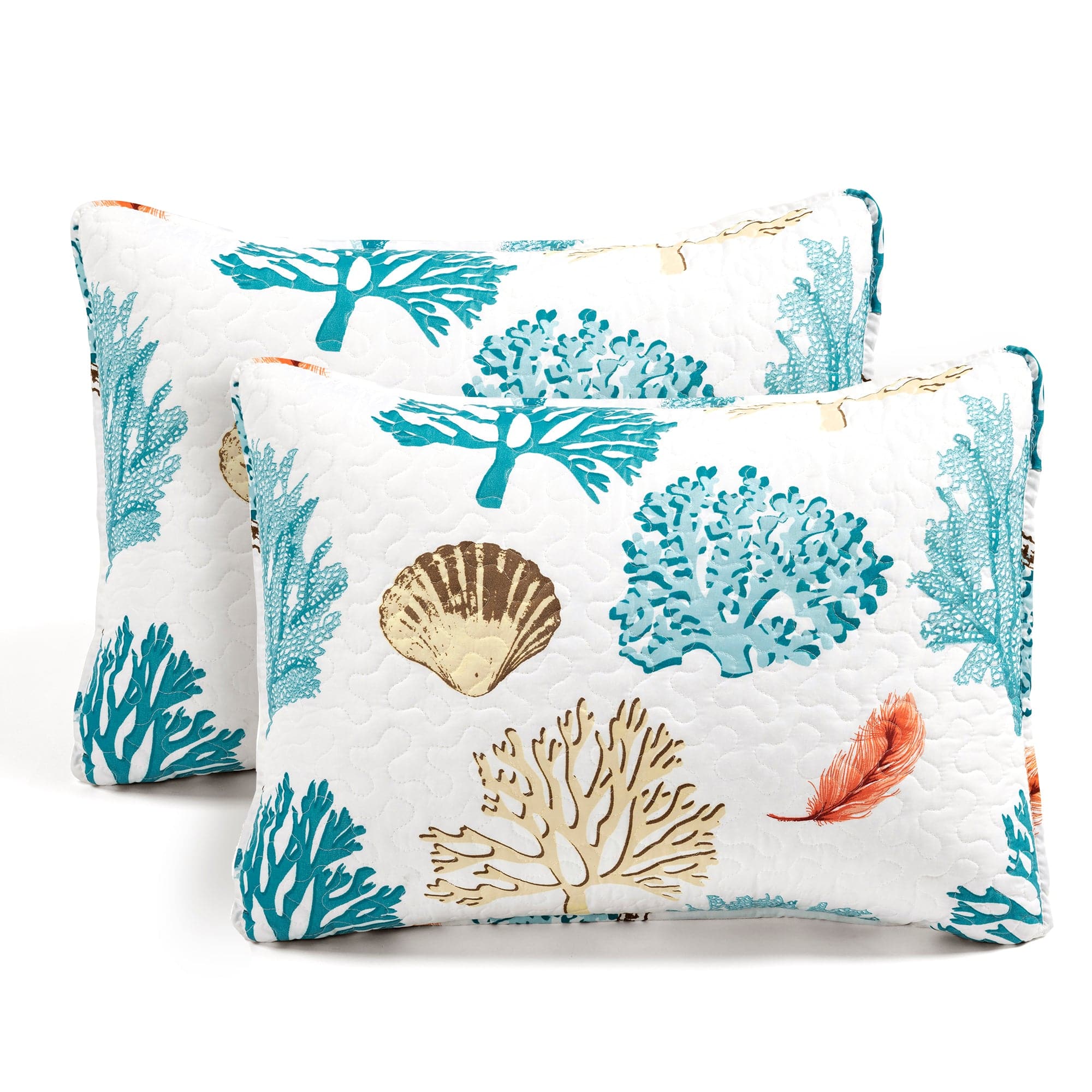 Coastal Reef Feather Reversible Quilt Set | Lush Decor | www