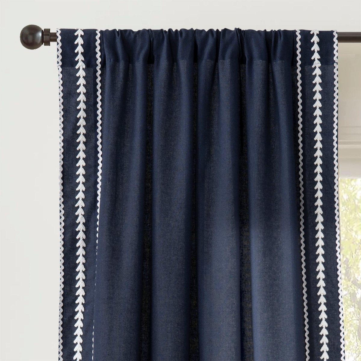 Olivia Ric Rac Embroidery Border Window Curtain Panel | Lush Decor ...