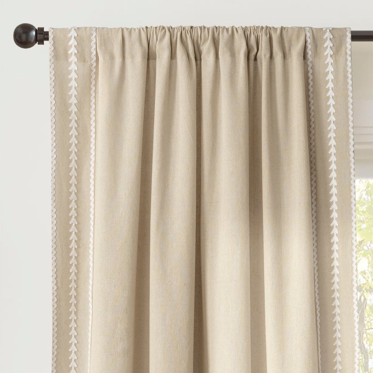 Olivia Ric Rac Embroidery Border Window Curtain Panel | Lush Decor ...