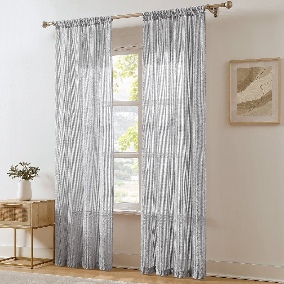 Milla Knitted Textured Sheer Window Curtain Panel Pair Lush Decor