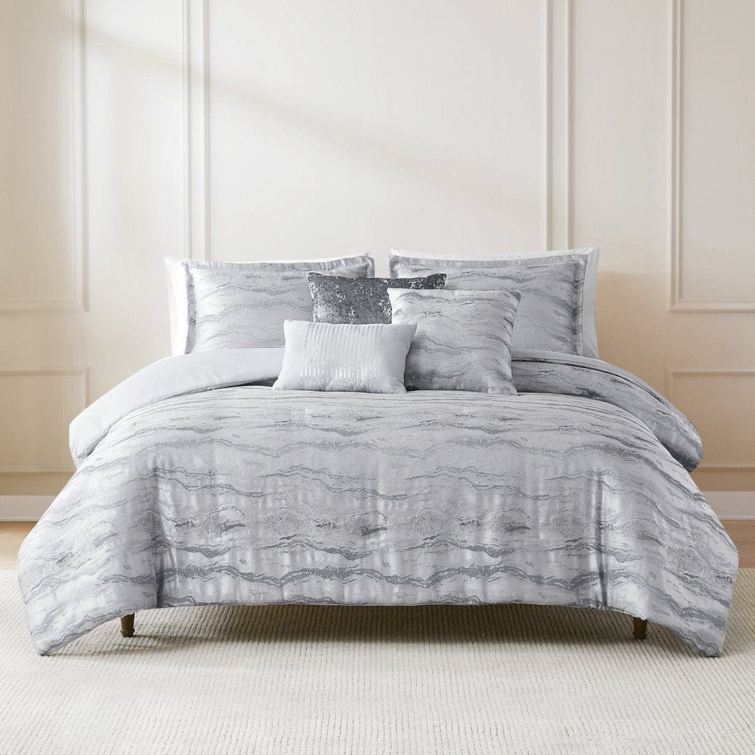 Conworld Floral Duvet Cover Queen Set – 3pc Leaves Pattern Microfiber Bedding, Dark Grey With Zipper