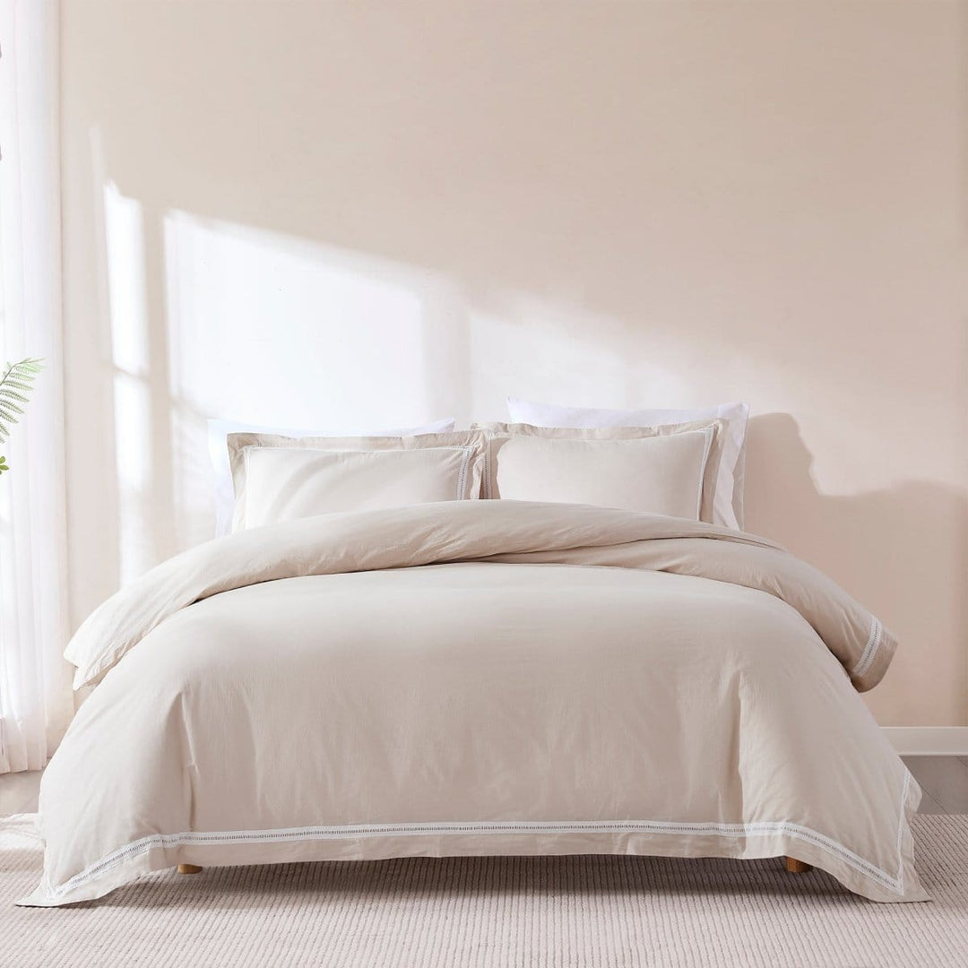 Doris Eyelet Inset Trim Cotton Duvet Cover Set - Main Image