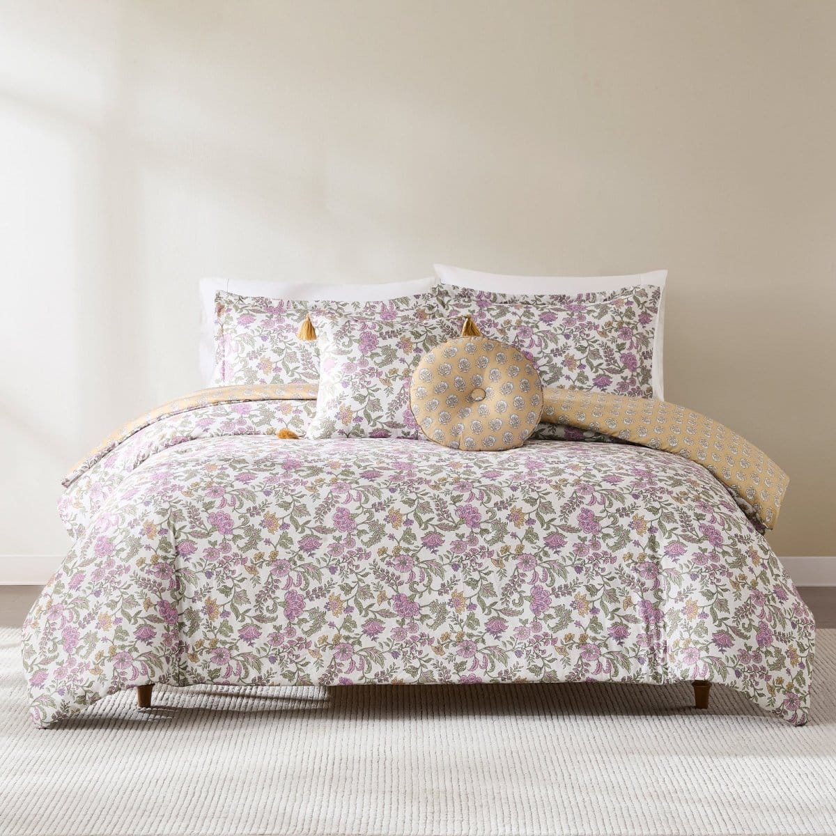 Lillian Block Print Reversible Comforter Set 5Pc | Lush Decor