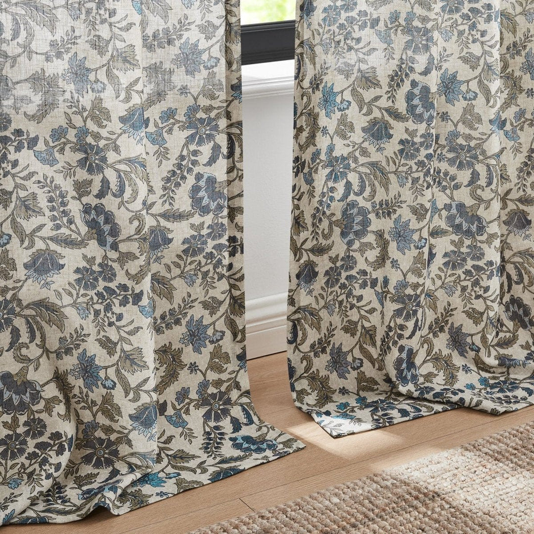 Window Linen Texture Lillian Block Print Linen Textured Window Curtain Panels | Lush Decor ...