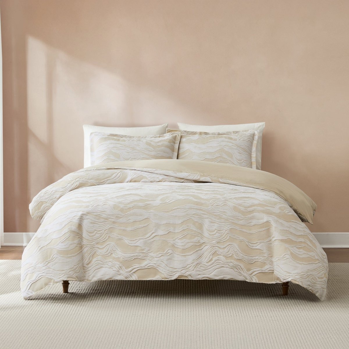 Lush Decor Bali Tropical Leaves Gauze Jacquard Duvet Cover Set - Full/Queen, 3 Piece In Brown & Neutral Coastal