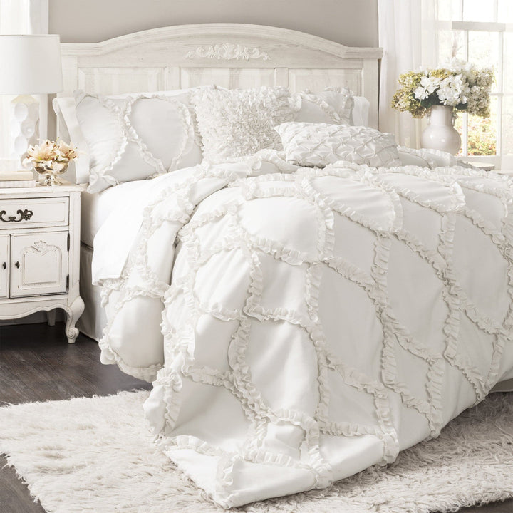 Bedding Bundle: Reyna Ruffle Sheets + Ticking Stripe Bedspread + Avon Comforter