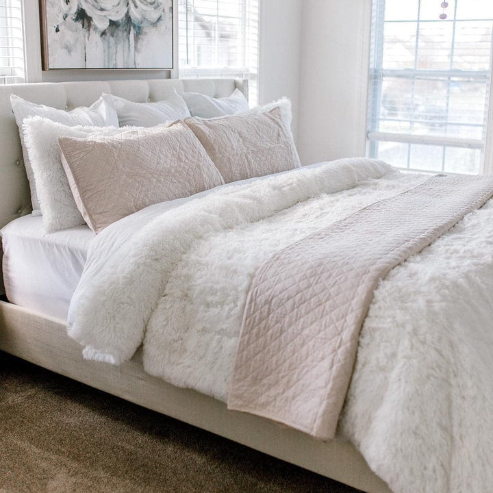 Bedding Bundle: Emma Faux Fur Comforter Set + Ava Diamond Quilt Set