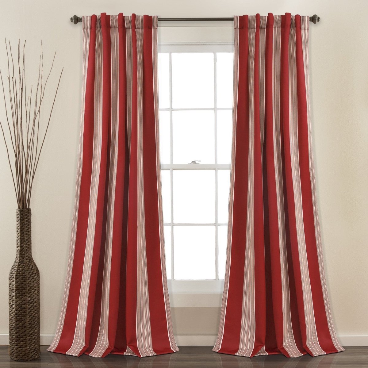 Julia Stripe Light Filtering/Room Darkening Window Curtain Set Lush