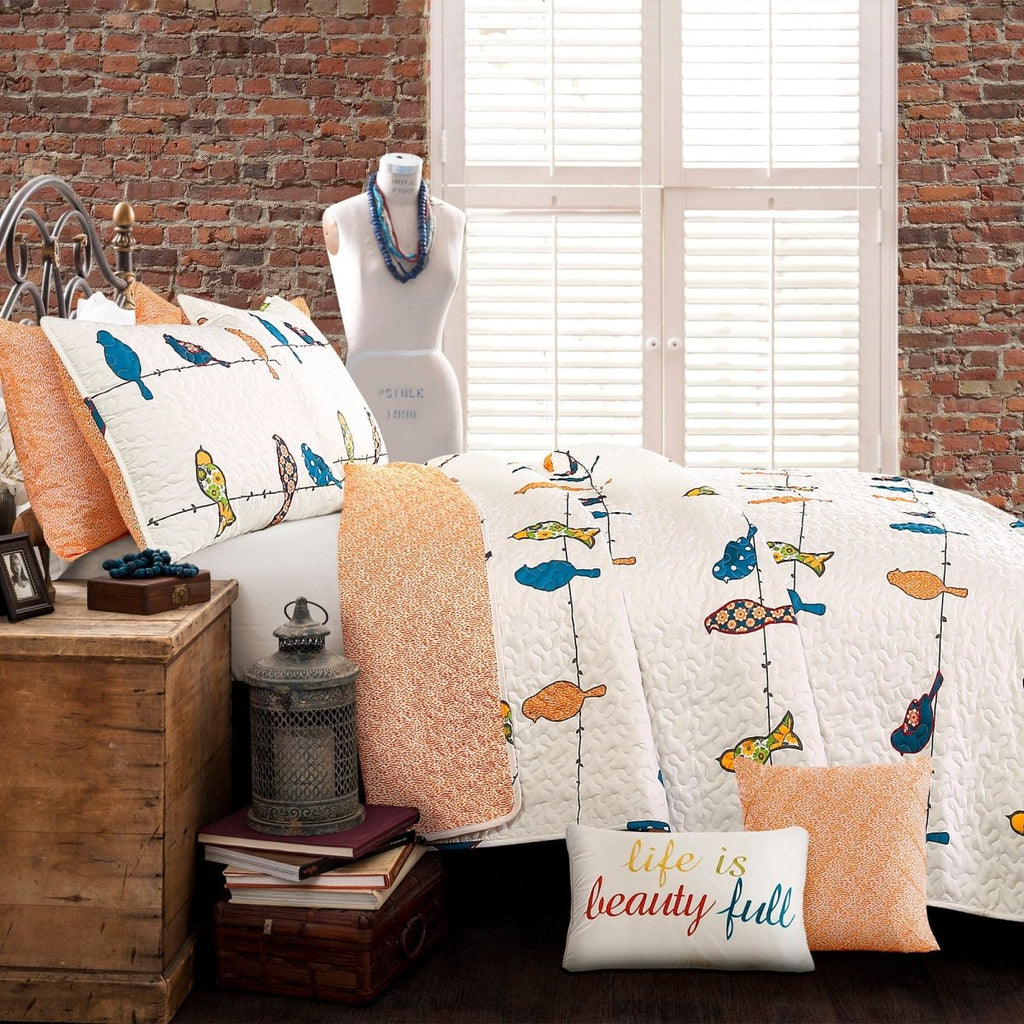Lush Decor Überwurfdecke Rowley Birds – Wendbar, Blau/grau, 152 × 127 Cm | Skurrile Vogelmuster, Weiche Mikrofaser, Perfekt Für Sofa & Bett