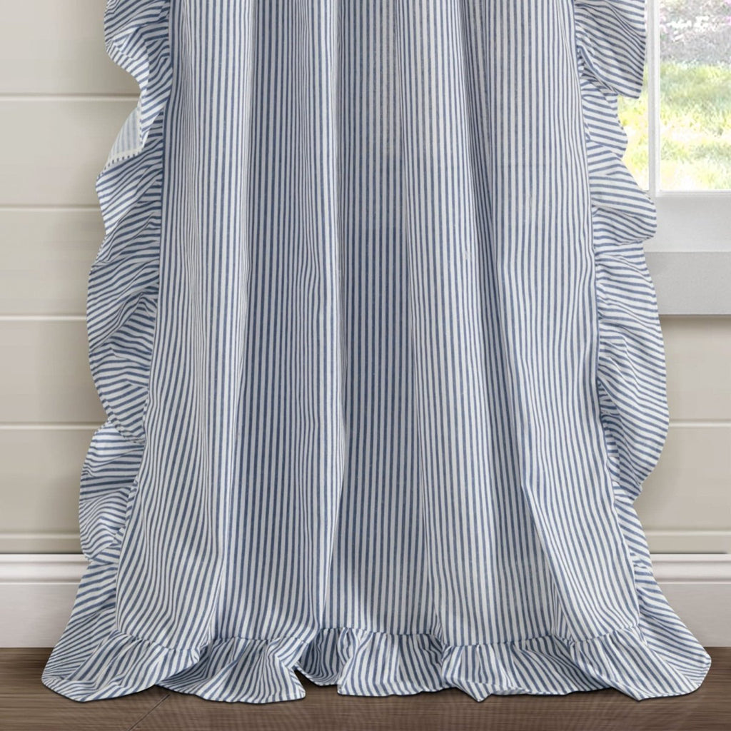 Farmhouse Stripe Reyna Ruffle Window Curtain Panel Set Lush Decor LushDecor