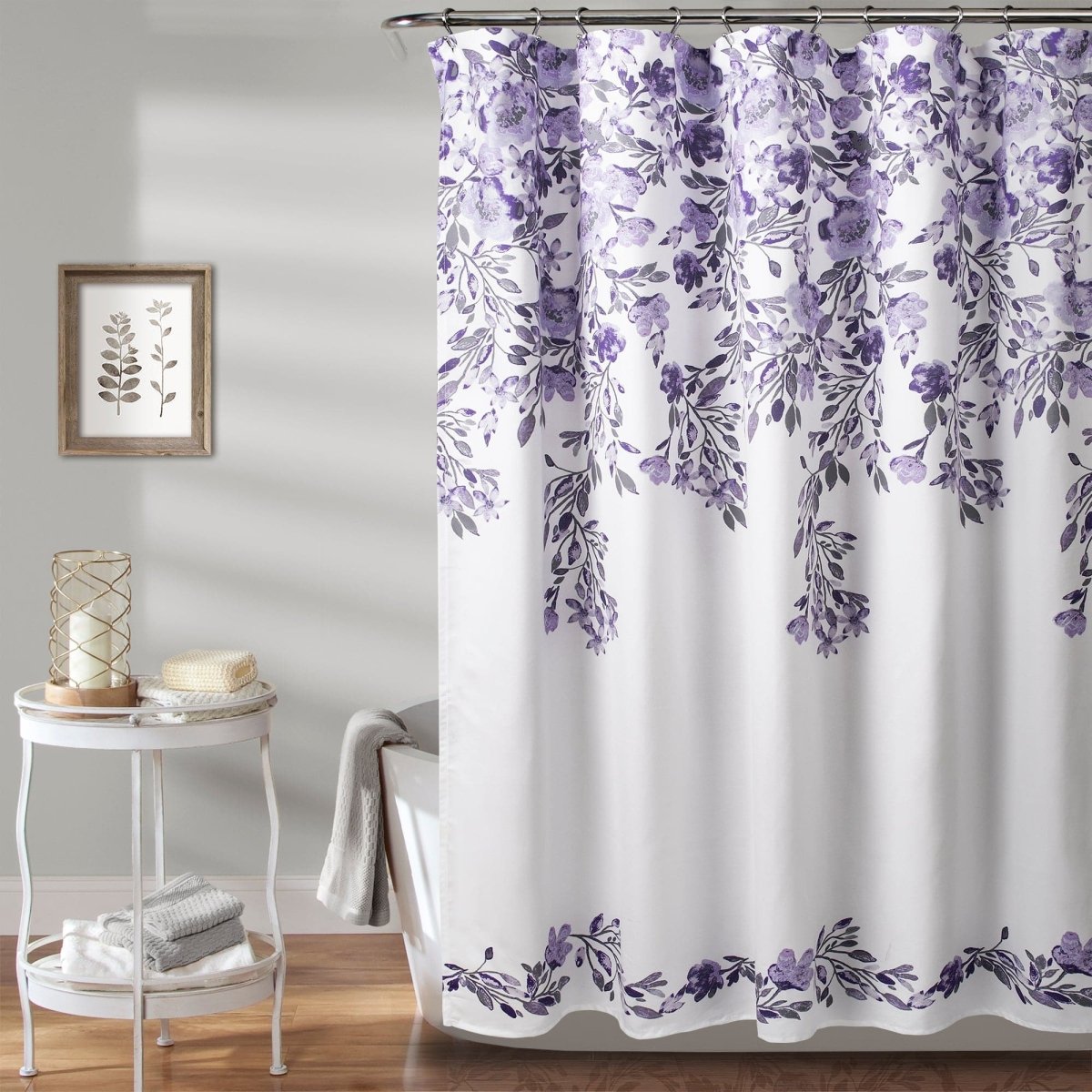 Lush Decor Tenda Doccia Floreale Viola E Grigio 72x72: Tessuto Poliestere Con Motivo A Rampicante