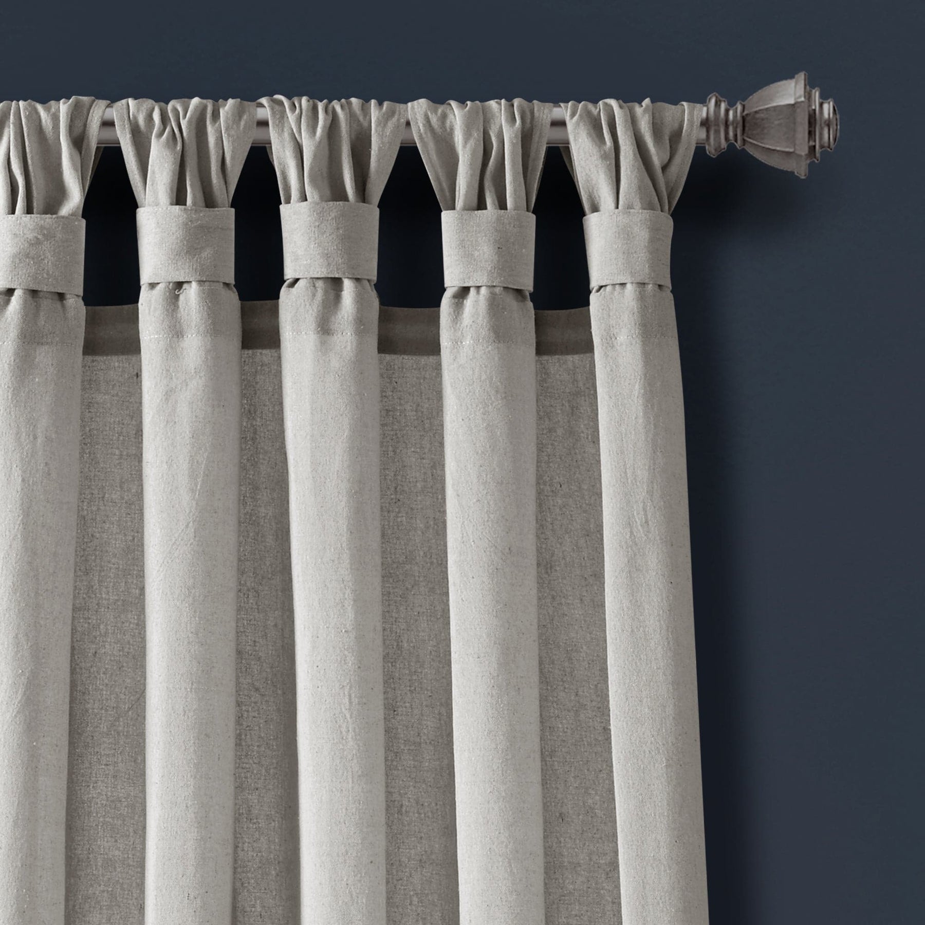 Burlap Knotted Tab Top Faux Linen Window Curtain Panel Set | Lush Decor ...