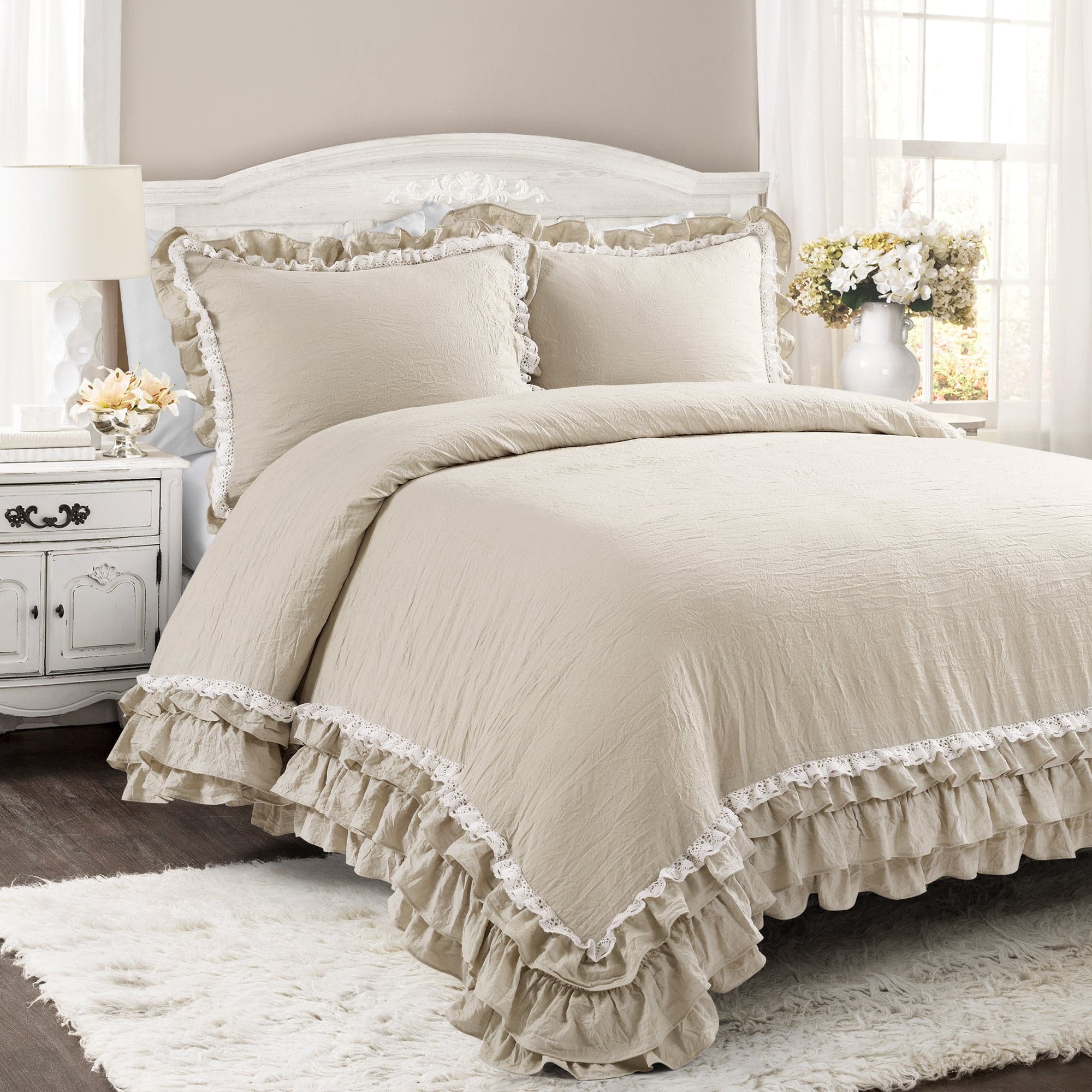 Ella Ruffle Lace 3 Piece Comforter Set | Lush Decor | www