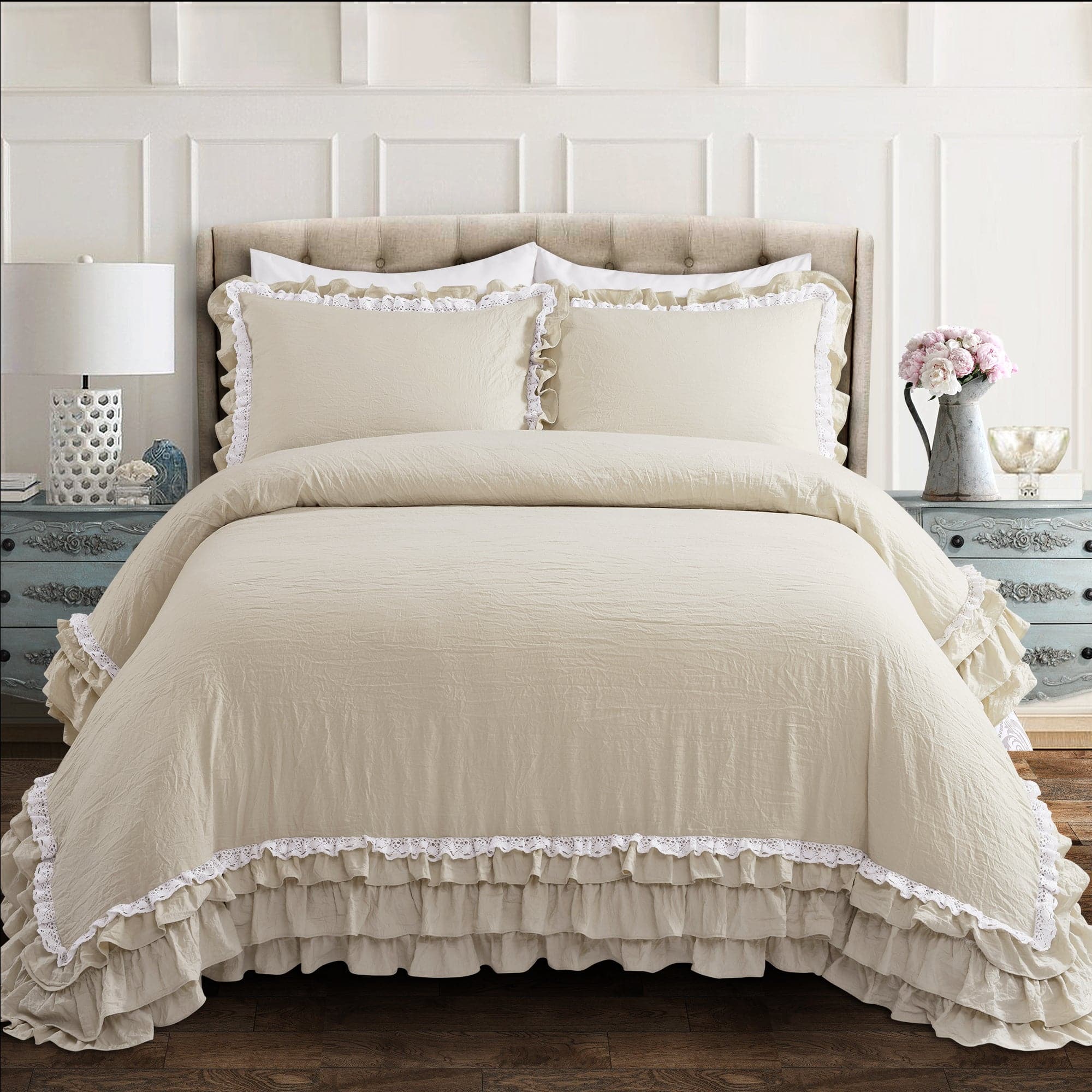 Ella Ruffle Lace 3 Piece Comforter Set | Lush Decor | www