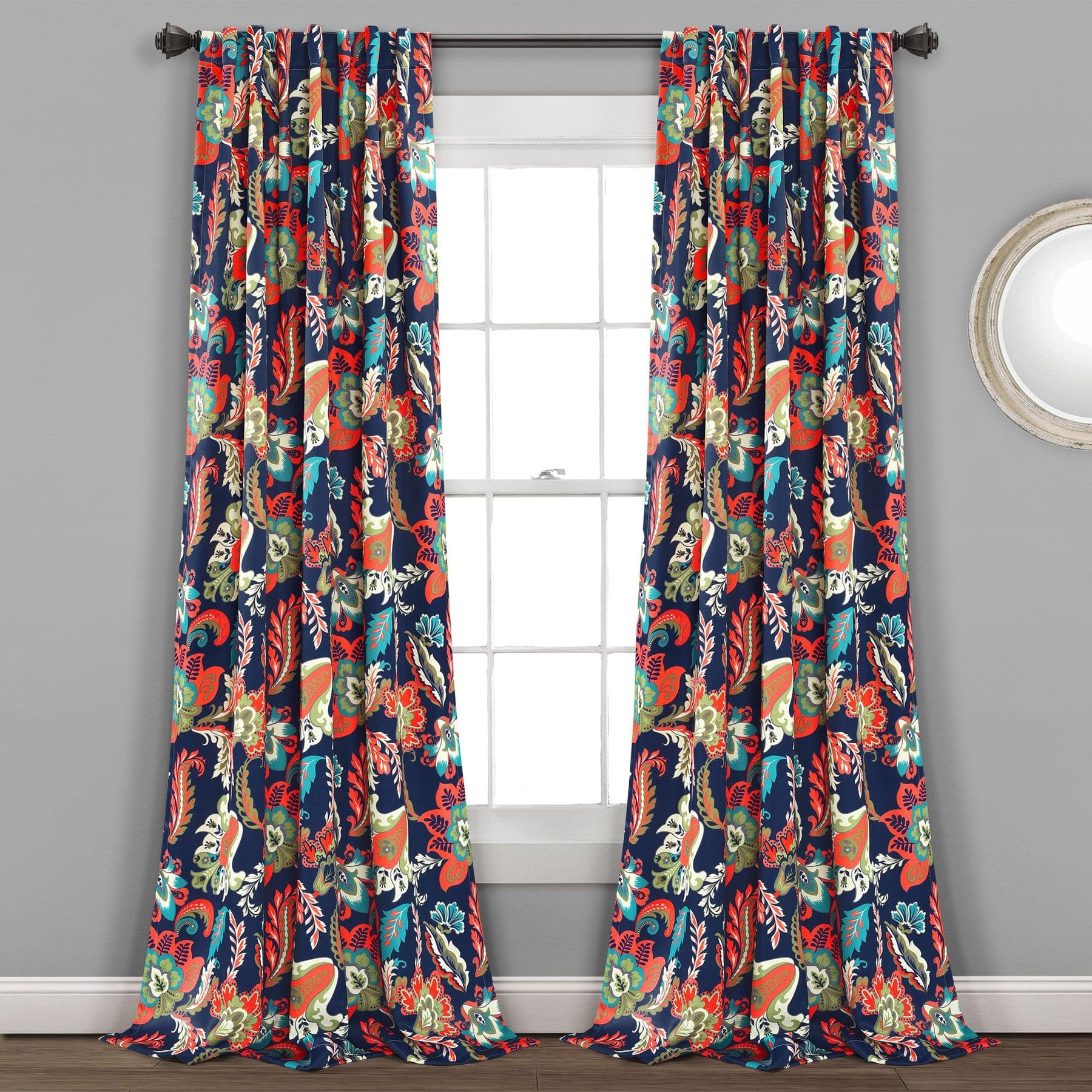 Zara Jacobean Light Filtering/Room Darkening Window Curtain Panel Set