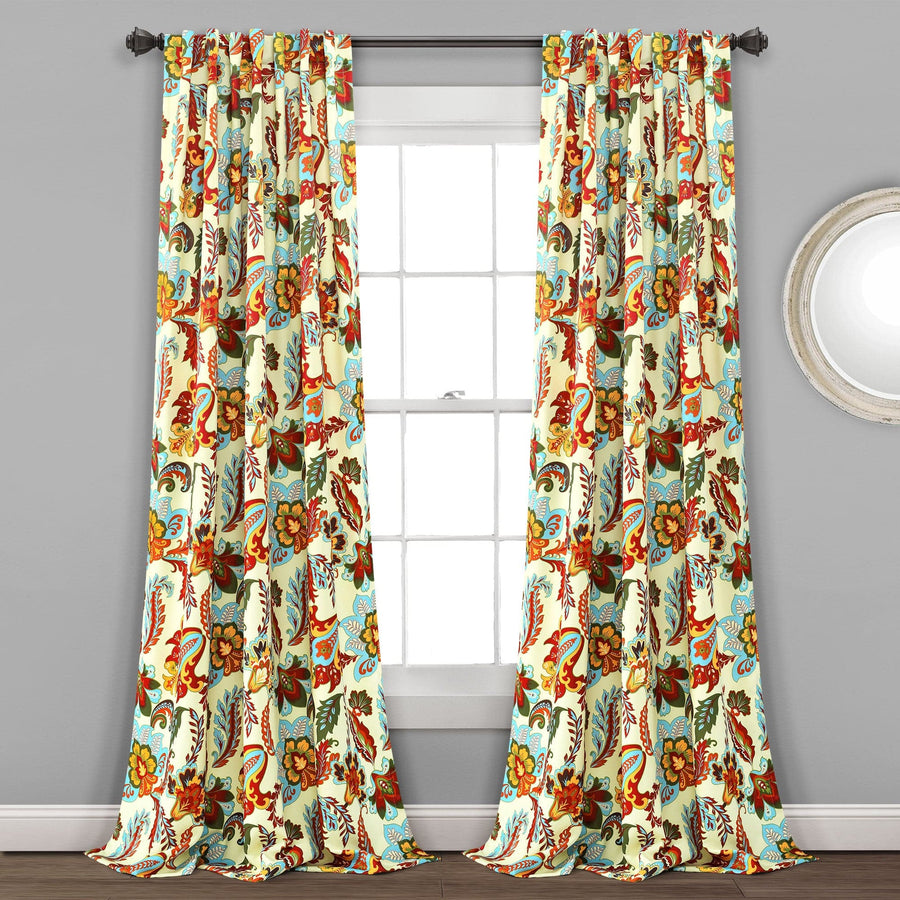 Zara Jacobean Light Filtering/Room Darkening Window Curtain Panel Set