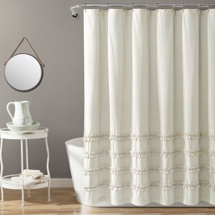 Lush Decor Farmhouse - Tenda da doccia in cotone tinto a righe, stile vintage, 183 x 183 cm, colore: Nero Lush Decor Farmhouse - Tenda da doccia in cotone tinto a righe, stile vintage, 183 x 183 cm, colore: Nero