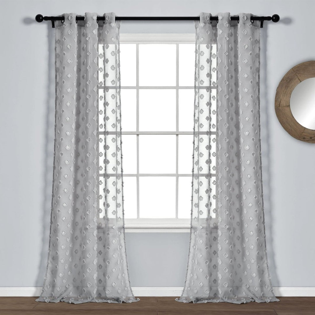 Lush Decor Aileen Textured Raindrop White Polyester 38 in. W x 84 in. L Metal Grommets Sheer Curtain (Set of 2) 194938080118 - The Home Depot Lush Decor Aileen Textured Raindrop White Polyester 38 in. W x 84 in. L Metal Grommets Sheer Curtain (Set of 2) 194938080118 - The Home Depot