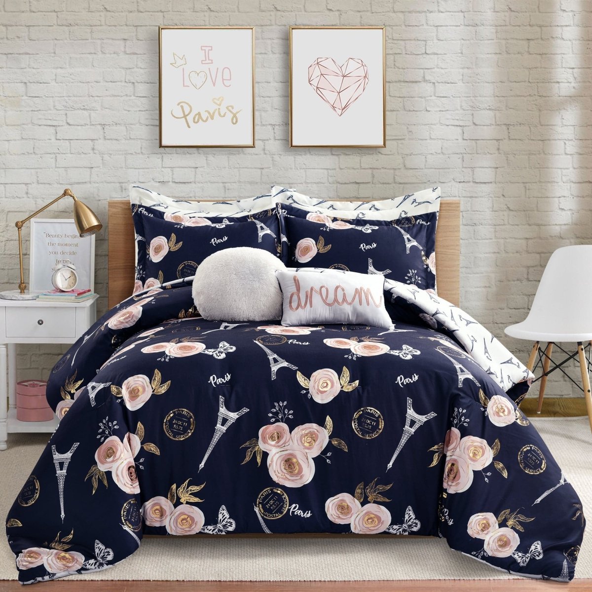 Lush Decor Coperta Reversibile Vintage Paris Rose – 127x152cm – Farfalle E Torre Eiffel – 100% Poliestere