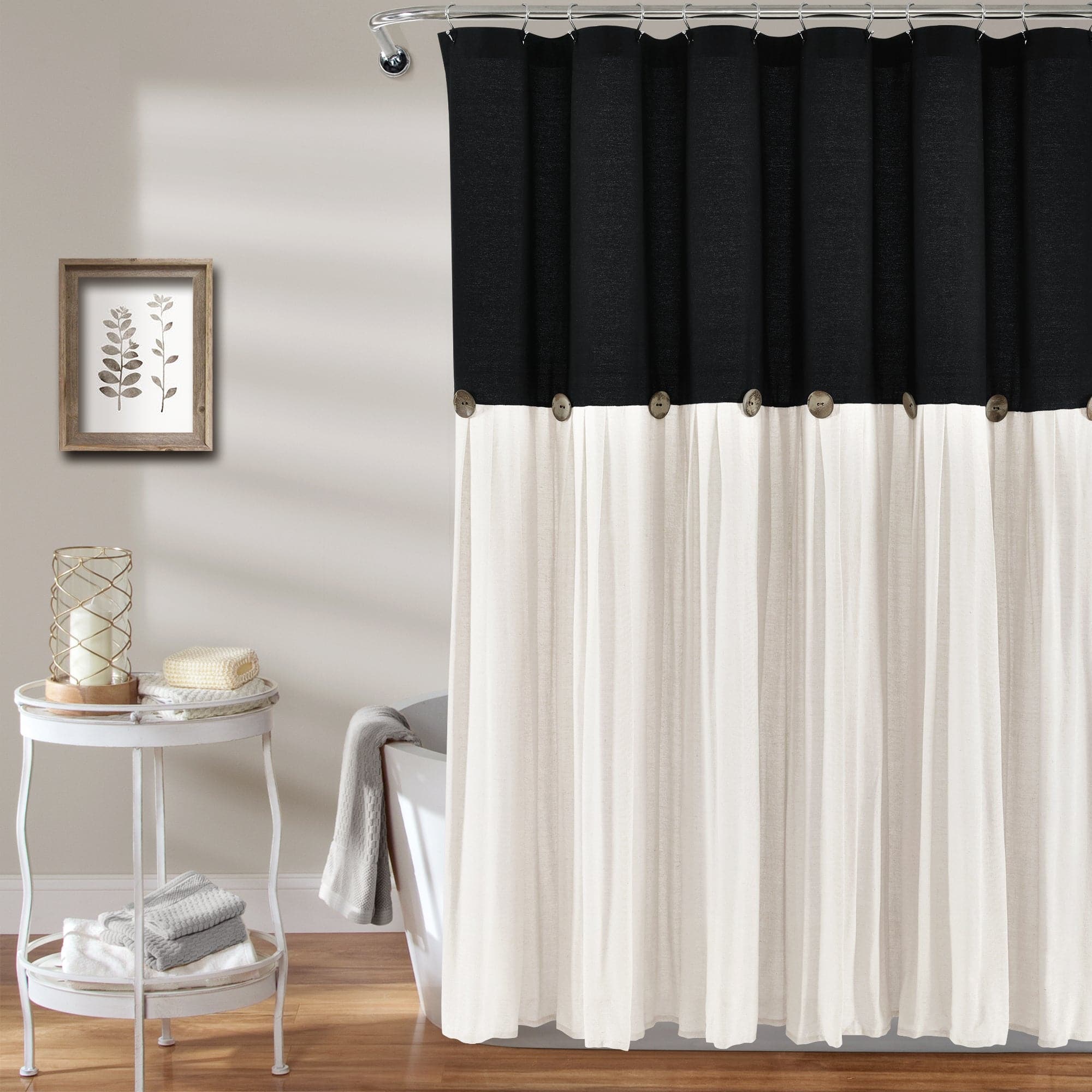 Linen Button Shower Curtain - 72W x 72L / Black_Off-White