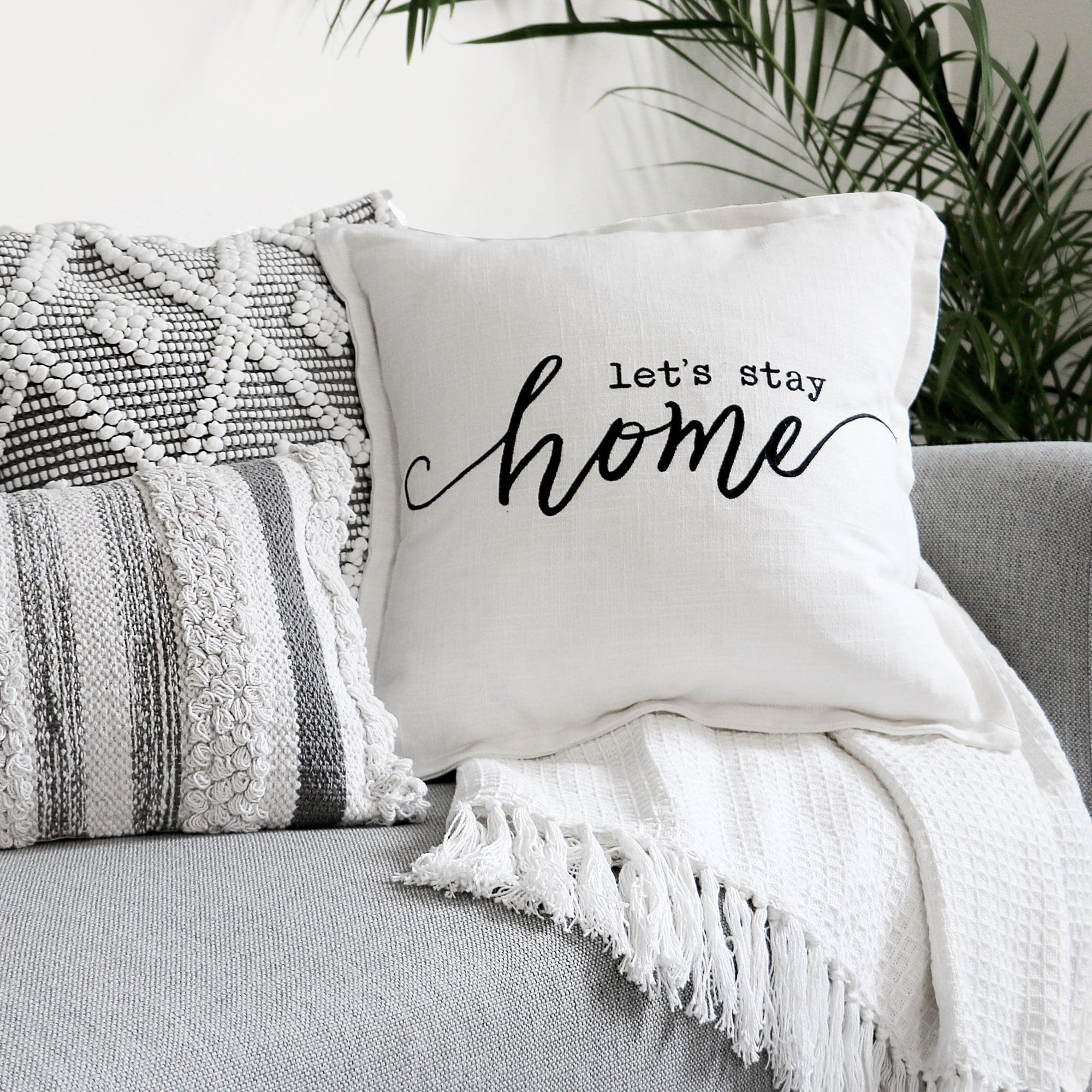 Let's Stay Home Script Decorative Pillow Cover, Lush Decor
