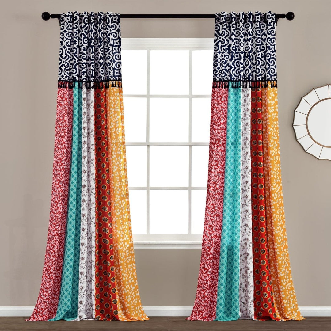 Pakena Boho Stained Glass Tree Window Curtains - 2 Panels, 42x63 Inches Each, Abstract Bohemian Design, Rod Pocket