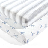 Seaside Starfish Organic Cotton Fitted Crib Sheet 2 Pack Set