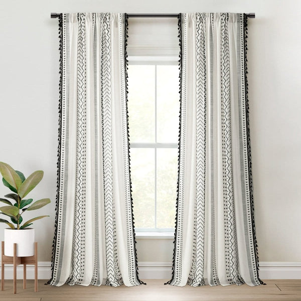 Hygge Boho Stripe Tassel Window Curtain Panel Set | Lush Decor