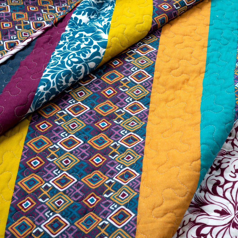 Boho Stripe Reversible Oversized Cotton 3 Piece Quilt Set | Lush Decor ...