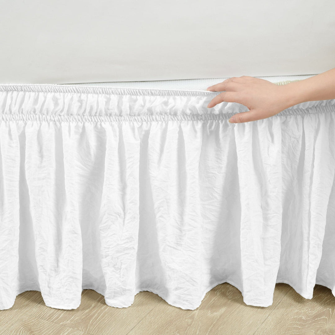 Collections Etc Wrap Around Bed Skirt, Easy Fit Elastic Dust Ruffle, White,  Queen/King