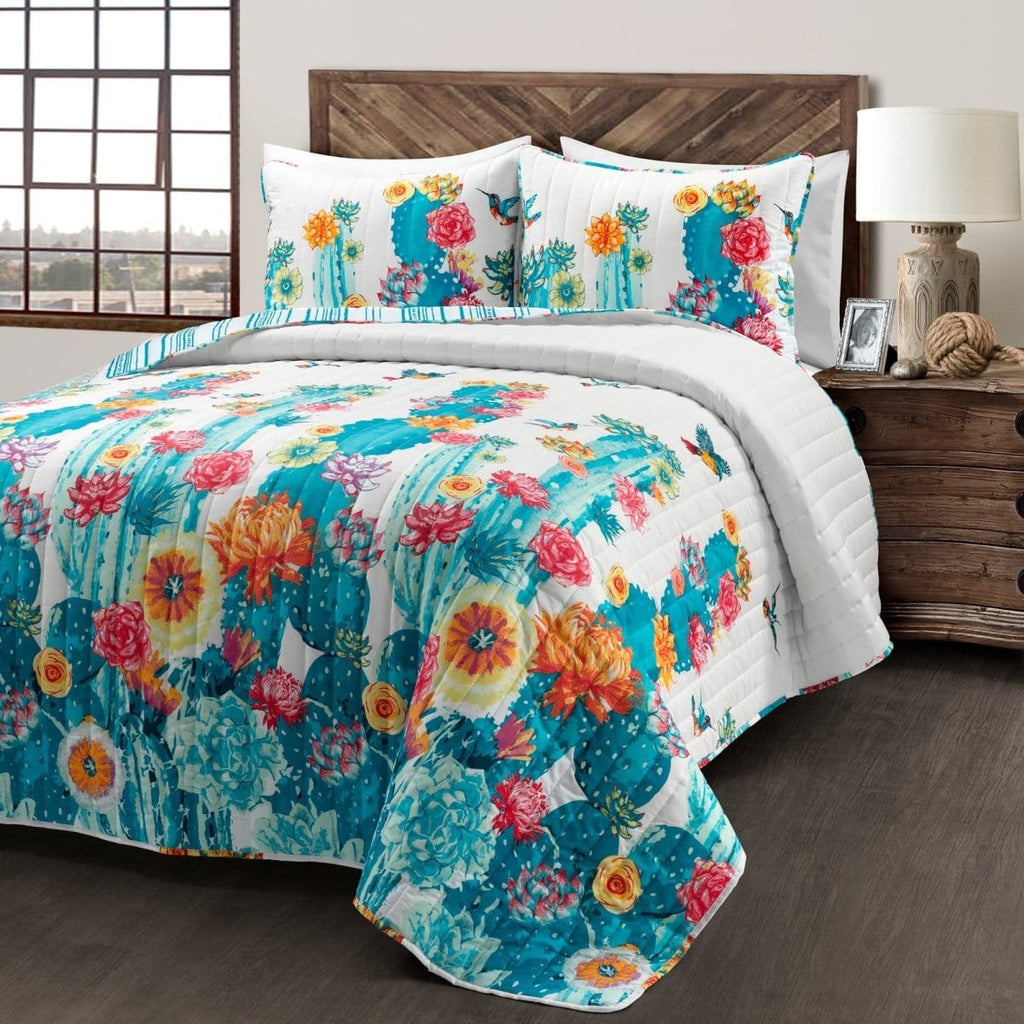 cactus bedroom Southwest Vibrant Cactus Reversible 3 Piece Quilt Turquoise/Orange Set King