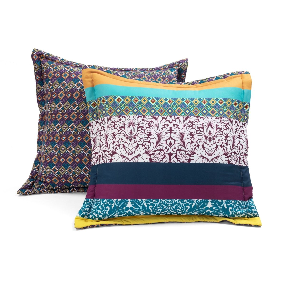 Lush Decor Set Trapunta Reversible Boho Stripe 7 Pezzi - Prugna King Size - Stile Bohemien Con Federe E Cuscini