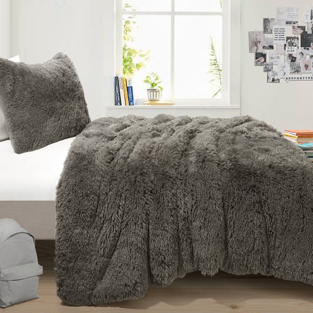 Threshold Luxe Faux-Fur Comforter & Sham Set – King Size, Lightweight, Solid Polyester – Includes 1 Comforter + 2 King Shams – Made In USA