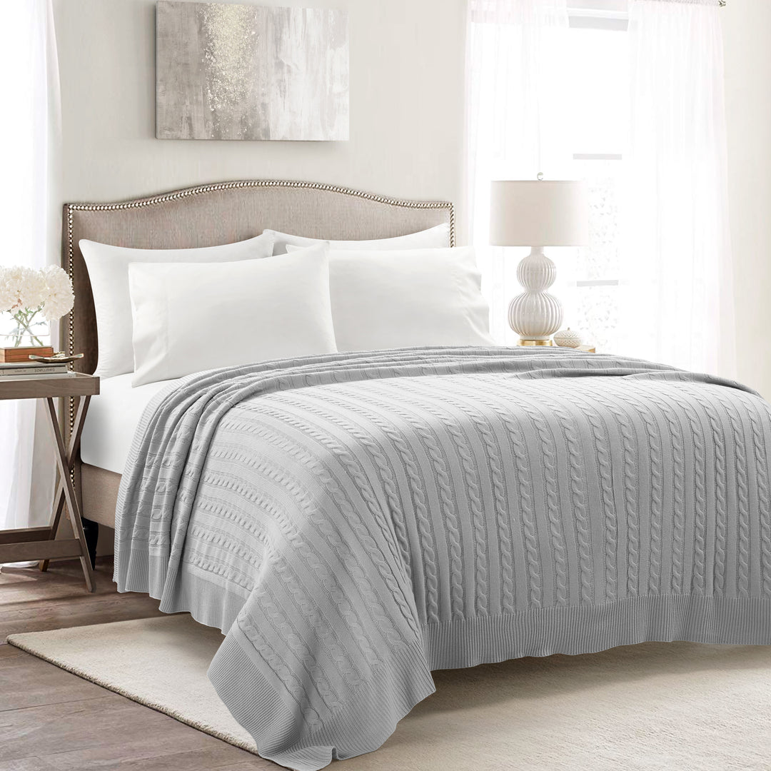The Victoria Bundle: Crinkle Textured Dobby Comforter Set + Cable Soft Knitted Blanket