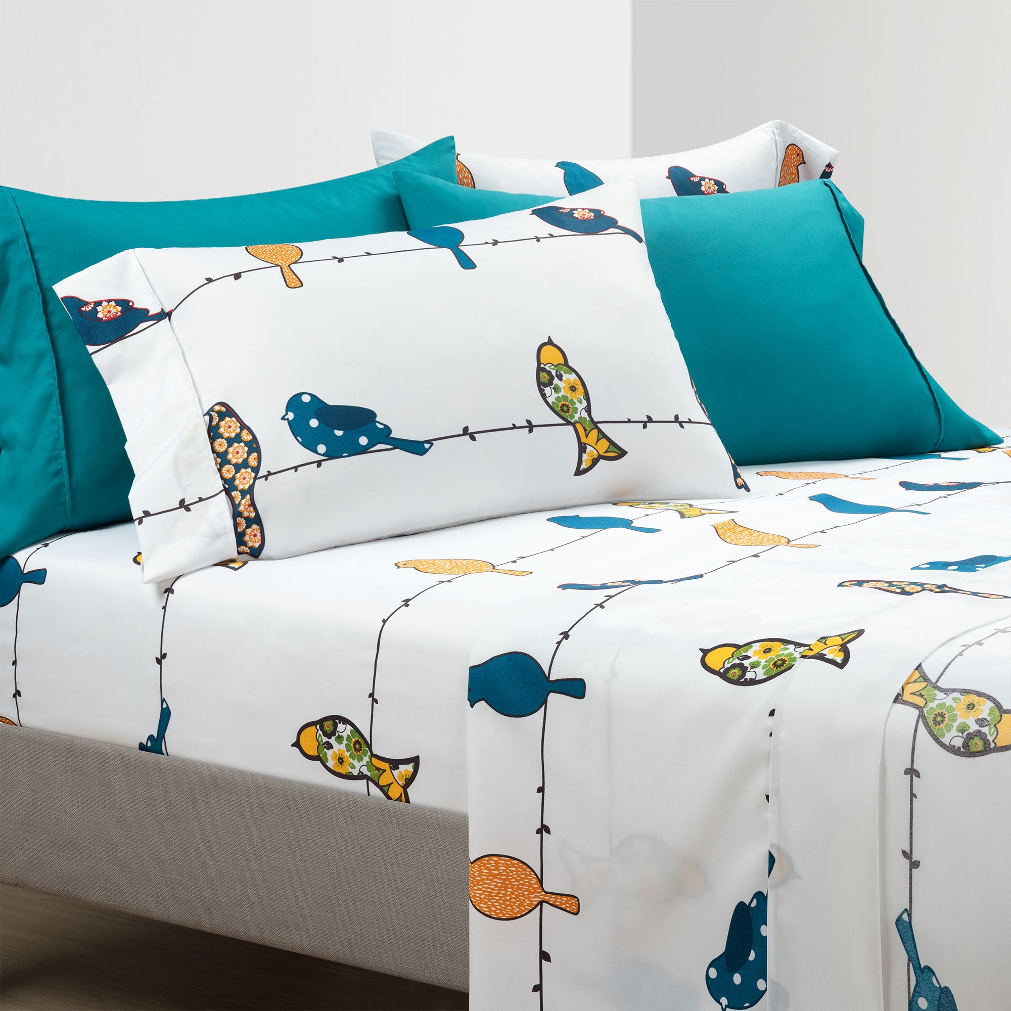 Bedding Bundle: Rowley Birds Sheet Set + Ruched Chevron Comforter Set