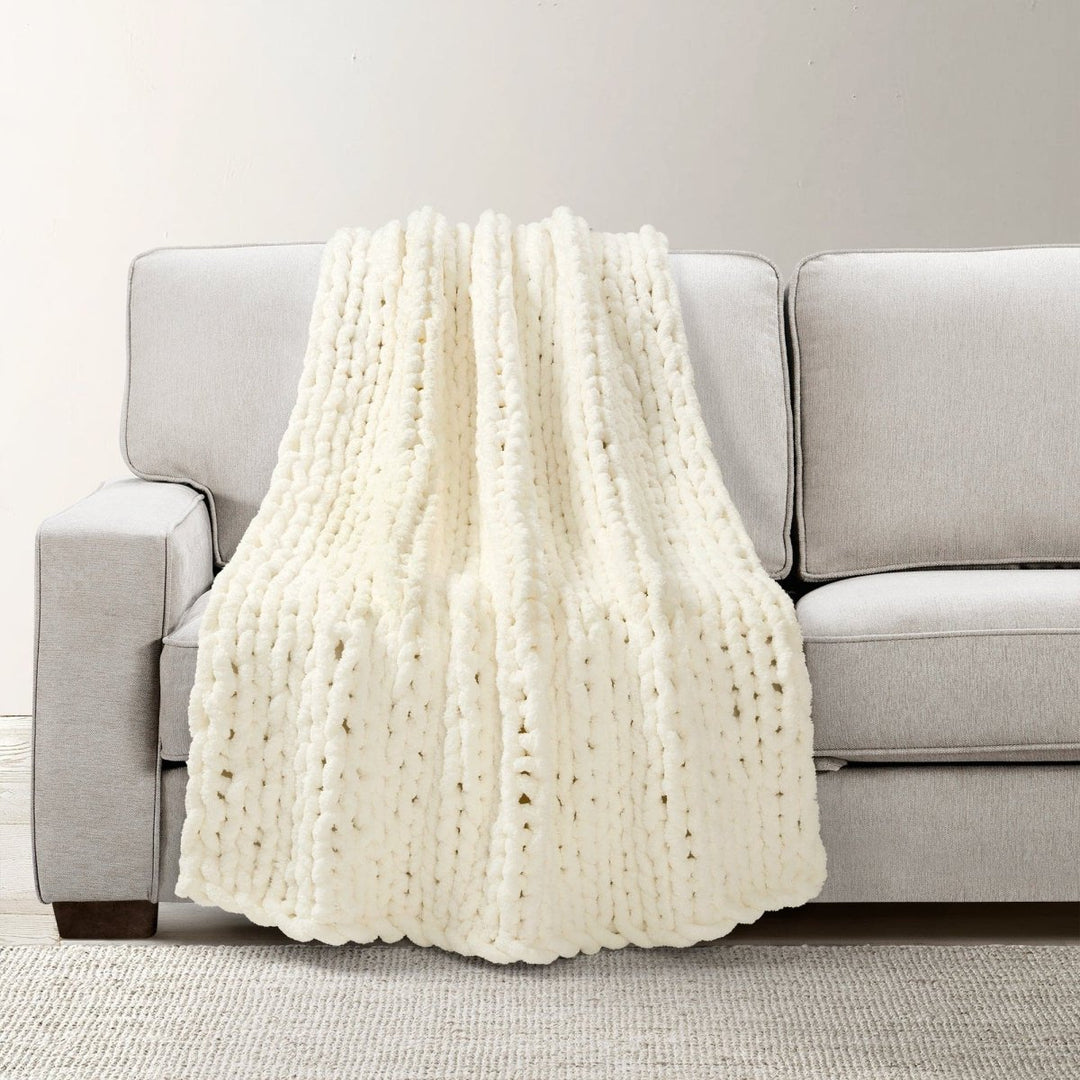 Hygge Ultra Soft Chenille Chunky Knit Throw Lush Decor www