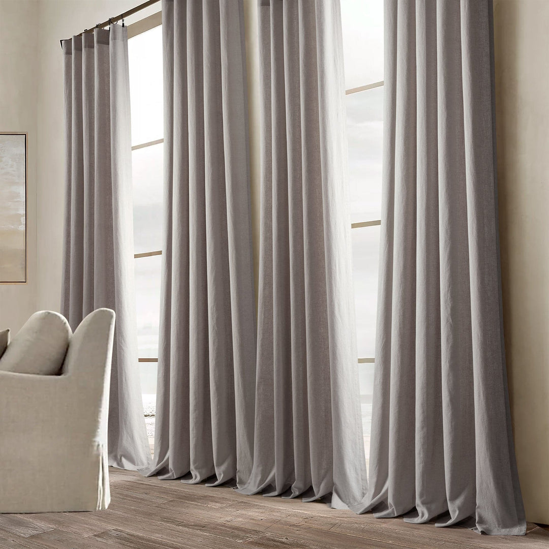Belgian Flax Prewashed Linen Rich Cotton Blend Window Curtain Panel, Lush  Decor