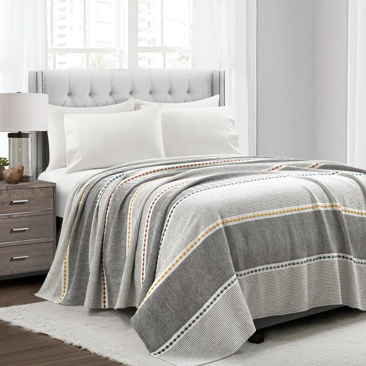 Bedding Bundle: Herringbone Stripe Blanket/Coverlet + Ava Diamond Quilt Set