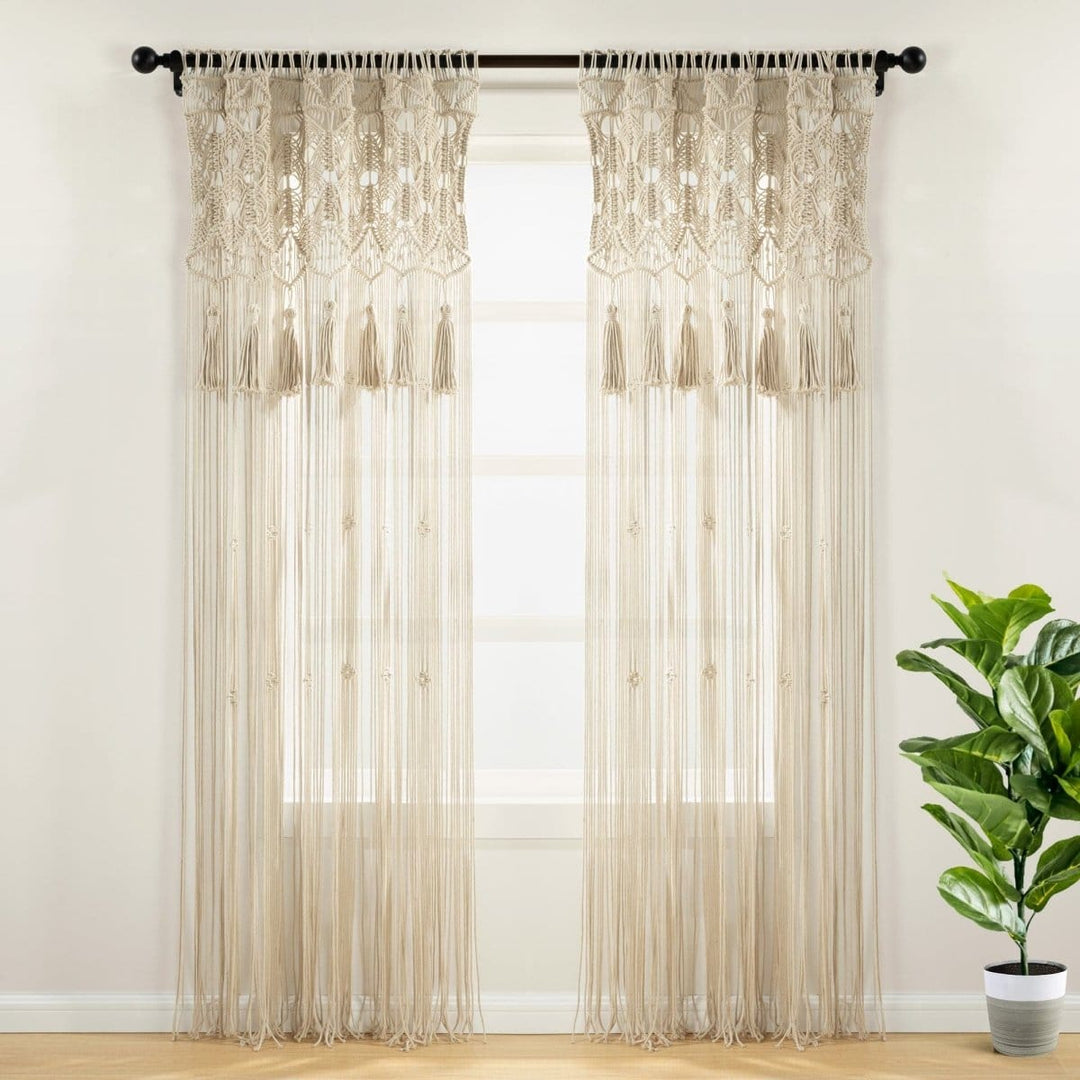 Lush Decor Single Boho Macrame Tassel Cotton Window Curtain