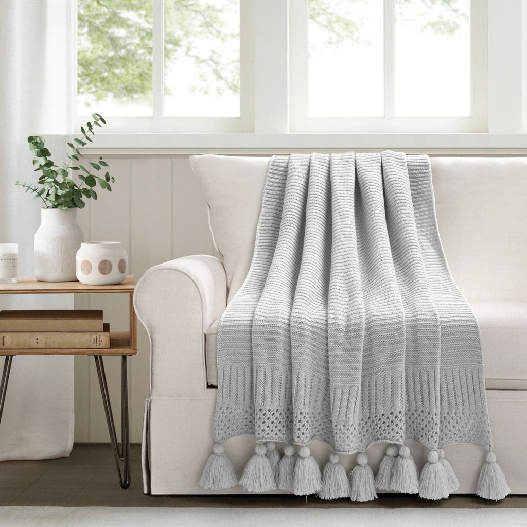 Boho Knitted Tassel Throw Lush Decor