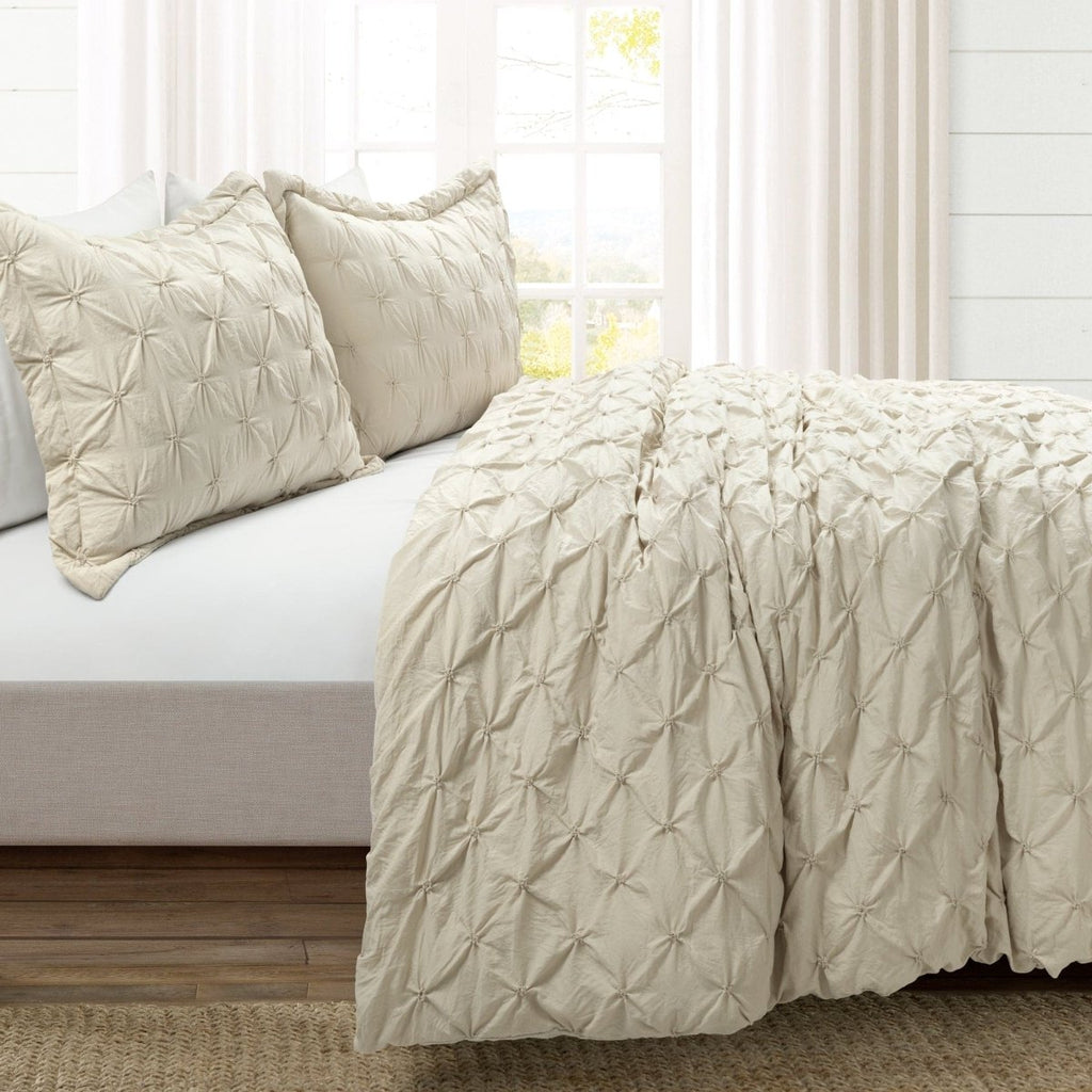 Ravello Pintuck Soft Oversized 3 Piece Duvet Cover Set Lush Decor