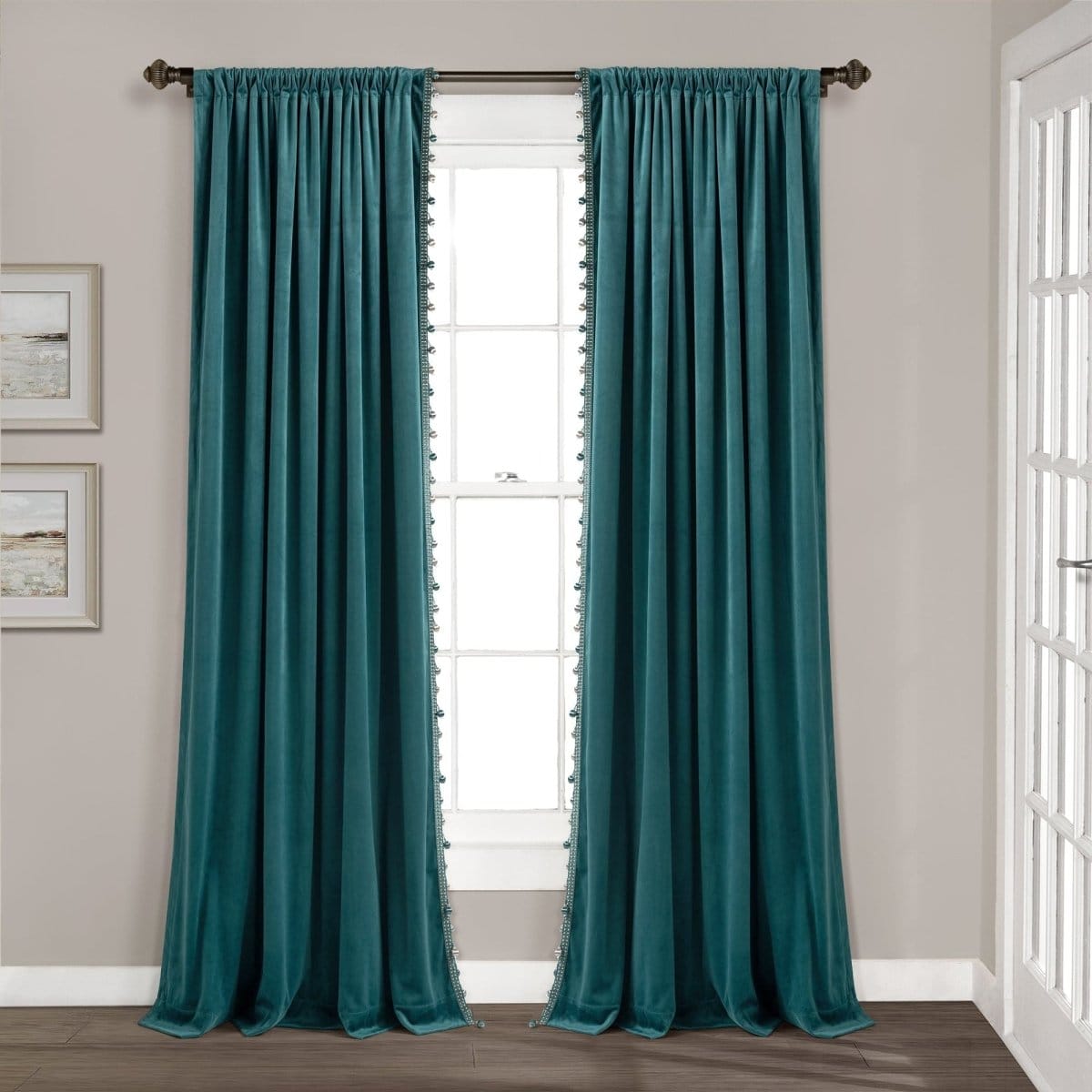 Luxury Vintage Velvet With Silky Pompom Trim Window Curtain Panel ...