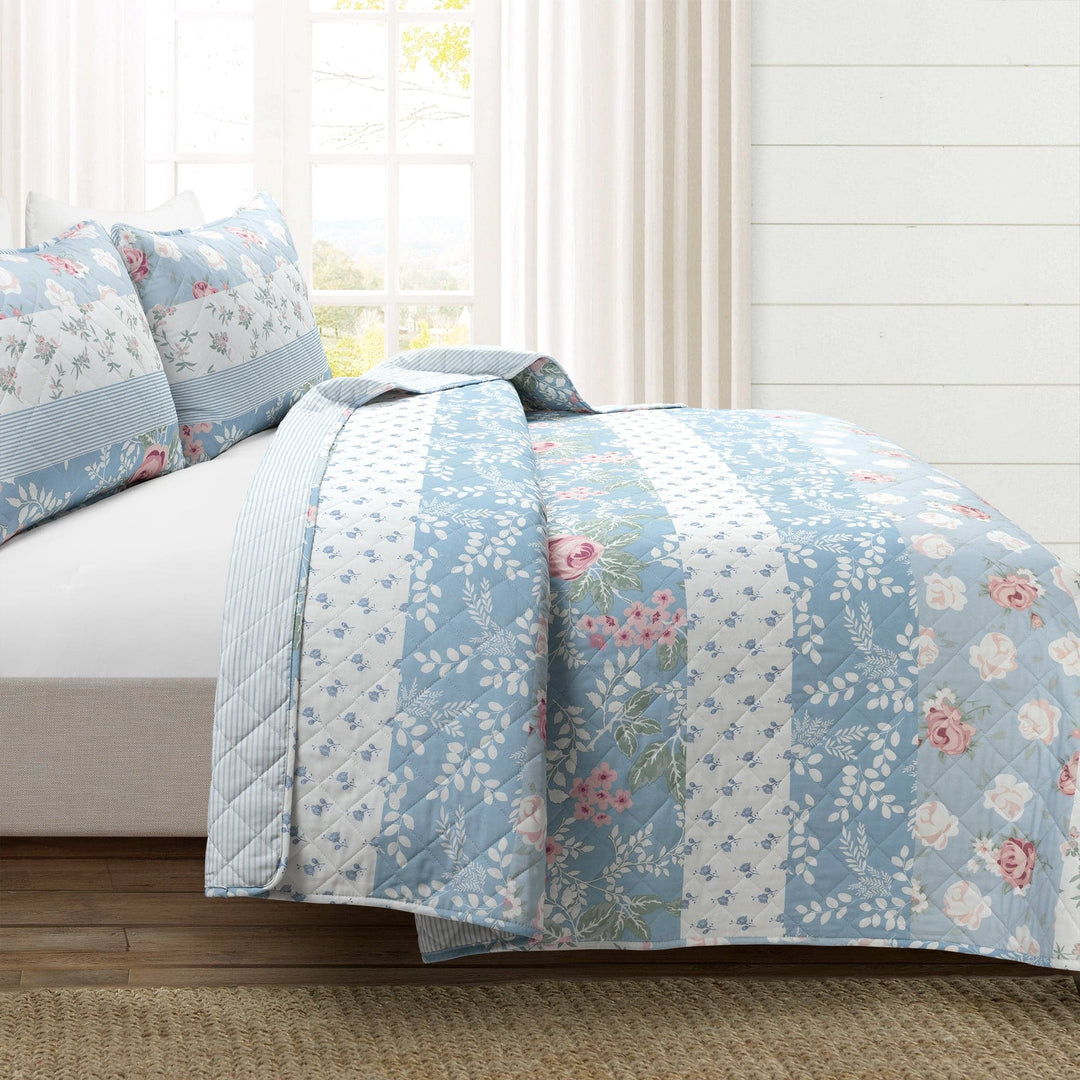 Floral Comforter Set Queen, Blue Floral Printed on Light Grey