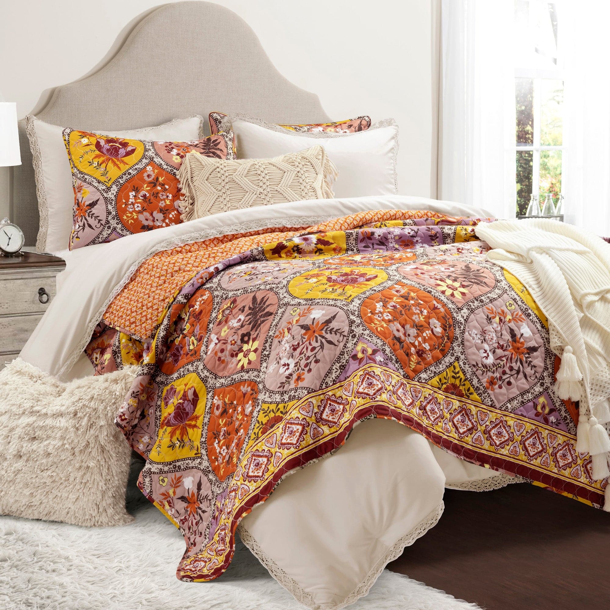 Decorative Cotton Large Couch Pillows Orange Patchwork Floral Cushion Cover