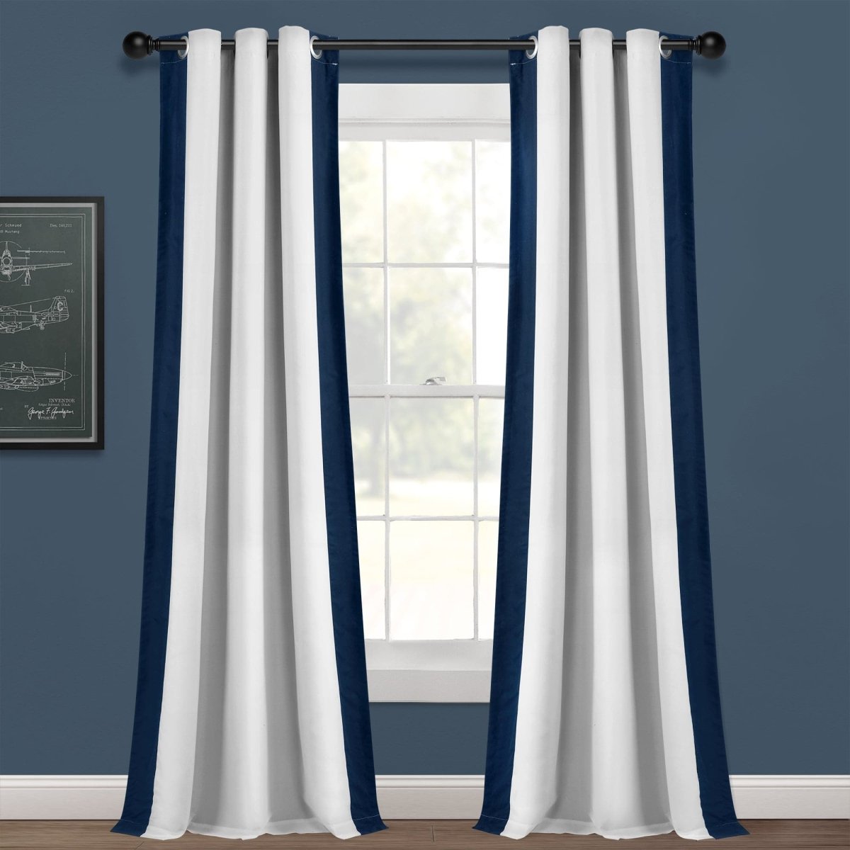 Block Border 100% Lined Grommet Blackout Window Curtain Panel | Lush ...