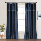 Modern Faux Linen Embroidered Edge With Attached Valance Window Curtain ...